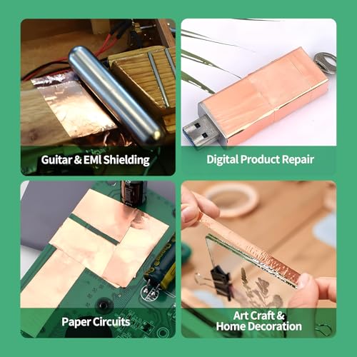 2PCS Copper Foil Tape with Double-Sided Conductive Adhesive (0.2" x 65.6FT) - Guitar Shielding Tape, EMI Shielding Tape, Copper Barrier for Gardens, Stained Glass, Crafts, Electrical Repairs - style: 2pcs