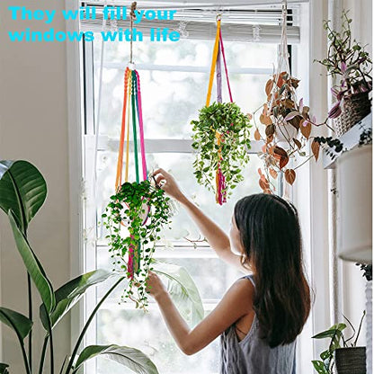 Rainbow Colorful Macrame Plant Hanger, 2 Pack - color: Colorful