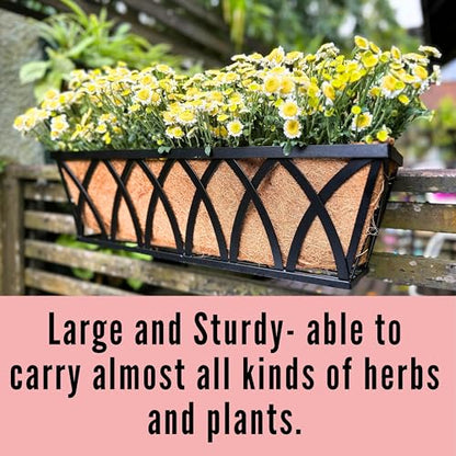 LaLaGreen Wall Planters (4 Pack, 36 Inch) Black Metal Rectangular Hanging Flower Box Window Boxes Planters with Coco Liner Rustic Flower Basket Plant Holder Deck Rail Railing Patio Large Balcony Fence - size: 36" (91cm) x 4 pack