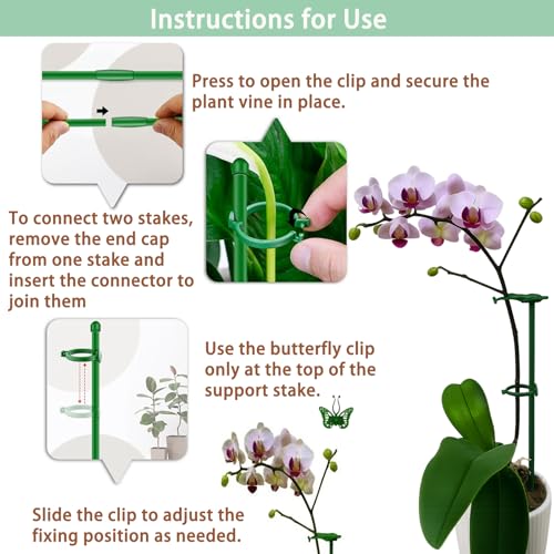 Extendable Plant Stakes 12 Inch, 12-Pack Heavy Duty Plant Support Poles with 12 Clips, Stackable Plant Holder Sticks for Orchid, Monstera, Amaryllis, Tomato, Indoor Outdoor Plants