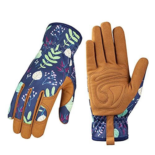 Bamllum Gardening Gloves for Women, Leather Garden Gloves - color: Blue