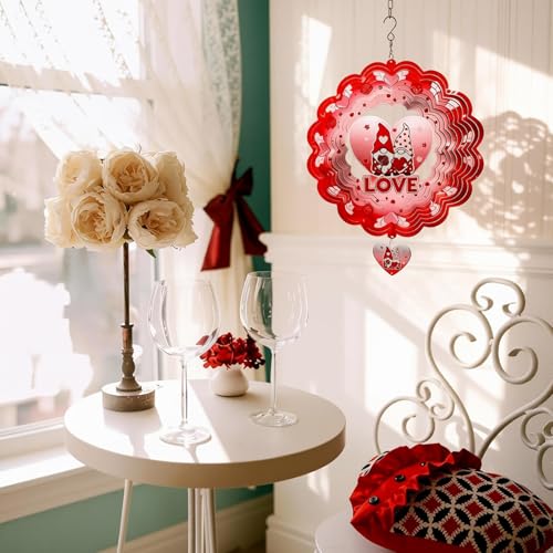 Gnome Wind Spinners Outdoor Hanging, 3D Heart Love Kinetic Art - color: Gnome