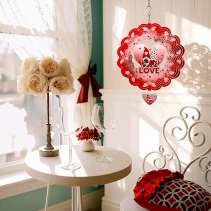 Gnome Wind Spinners Outdoor Hanging, 3D Heart Love Kinetic Art - color: Gnome