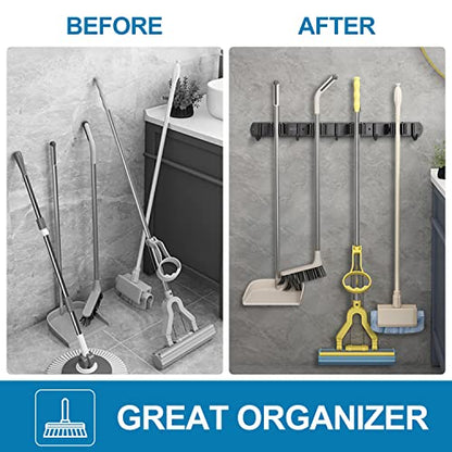 IMILLET 2 Pack Broom Holder Wall Mount, Heavy Duty Garage Organization - color: 4 Racks with 5 Hooks, size: 2 Pack