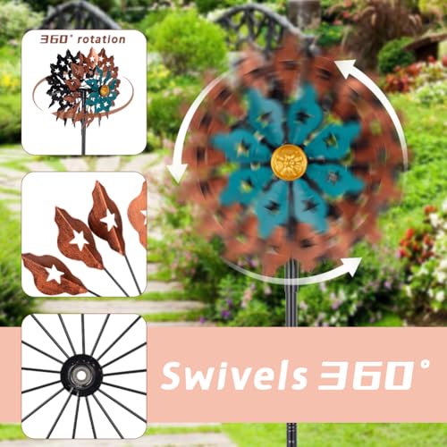 Viveta Kinetic Wind Spinner, 13" Dia Metal Wind Sculptures - color: Brown Blue-13“