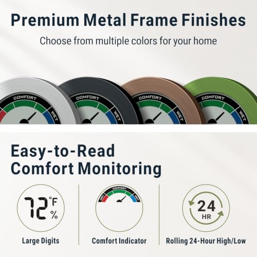 Digital Hygrometer Indoor Thermometer, Brushed Metal Frame, Green - color: Green Stainless
