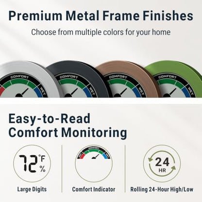 Digital Hygrometer Indoor Thermometer, Brushed Metal Frame, Green - color: Green Stainless