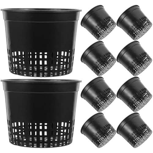 DOITOOL 5 Inch Hydroponic Mesh Basket, 10pack Hydroponic Net Pots, Slotted Mesh Net Cups, Self Watering Baskets Pots for Aquaponics Orchids Indoor Outdoor Growing Plants (Black)