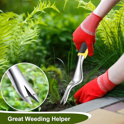 Weed Puller Hand Weeder Tool Bend-Proof Leverage Base with V-Shaped Forks