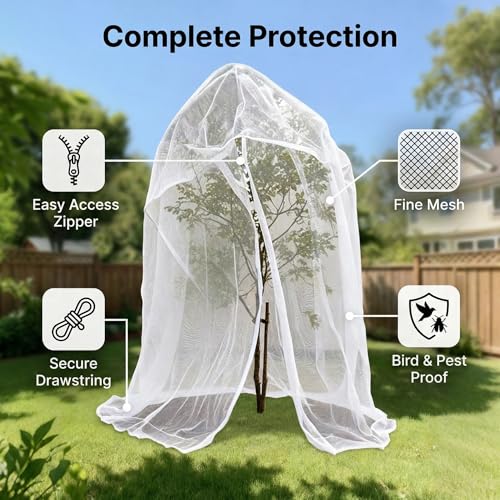 6.5x6.5x6.5Ft Fruit Tree Netting Cover Zipper Drawstring Garden Pest Mesh - size: 6.5x6.5x6.5Ft