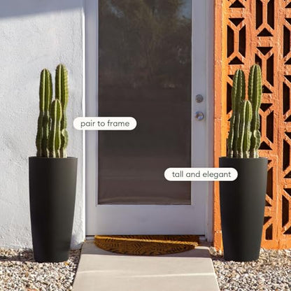 Veradek Mason Series Vega Planter - Tall Round Outdoor Planter with Shelf - color: Black, size: 28 inch