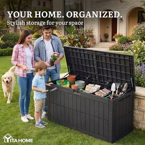 YITAHOME 110 Gallon Outdoor Deck Box - color: Dark Gray, size: 110 Gallon
