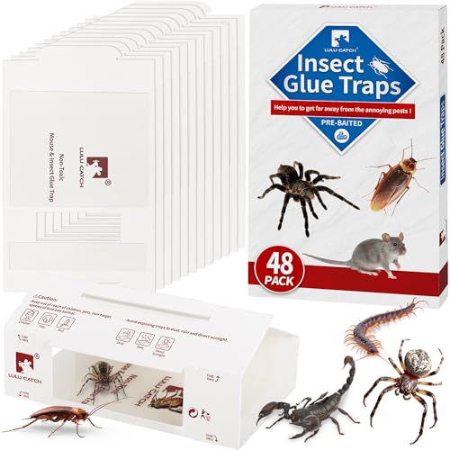 LULUCATCH Mouse Traps, 48Pack Pre-Baited Sticky Mouse Traps Indoor for Home, Non-Toxic Bulk Sticky Pads, Glue Traps for Rats, Bugs, Spider, Mice, Cockroach, Pet Safe, Easy to Use - size: 48 Pack