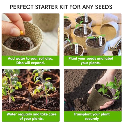 Seed Starter Kit - 10 Peat Pots, Coco Coir Discs & Markers