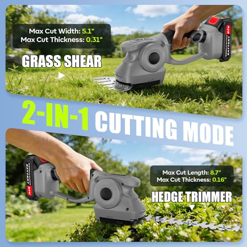 2-in-1 600W 21V Cordless Hedge Trimmer, Gray