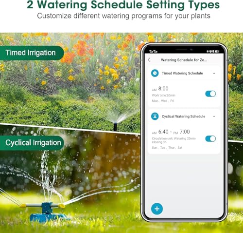 Smart Hose Watering Timer with Wi-Fi Hub, Automatic Irrigation System Controller for Lawns and Yard, Compatible with Alexa