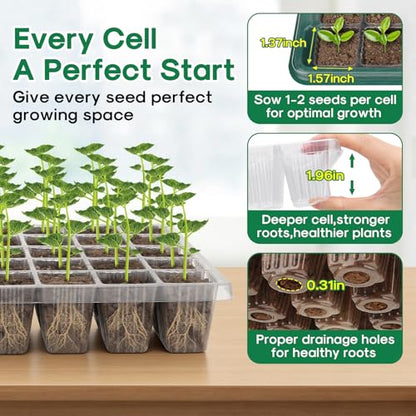 BlumWay Seed Starter Tray with Grow Light, Humidity Dome, 3 Pack 120 Cells - size: 3 Pack 120 Cells