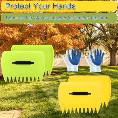 2 Sets Leaf Scoops Hand Rakes, Lightweight Plastic Leaf Grabbers