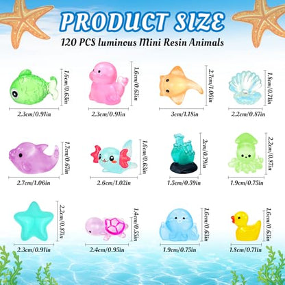 120 Pcs Luminous Mini Ocean Resin Animals Tiny Sea Figures Glow in the Dark