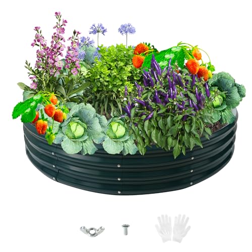 Durable Round Steel Raised Garden Bed Painted for Planting Vegetable/Herbs/Flowers/Trees at Backyard/Garden,or Baby Chicken,Christmas Tree Fence (Dark Green, 47 in Diameter x 12 in high) - color: Dark Green, size: 47 inches diameter x 12 inches high