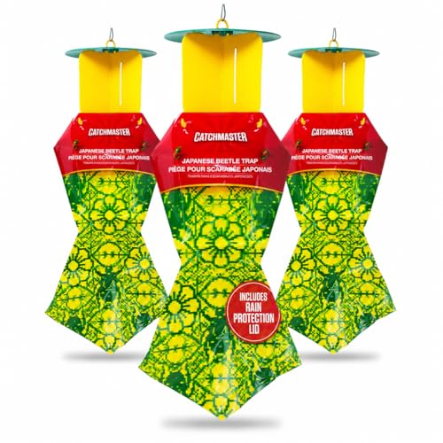 Catchmaster Japanese Beetle Traps 3 Pack, Outdoor Beetle Bags w/Dual Lure - size: 3-Pack with Lids