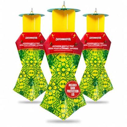 Catchmaster Japanese Beetle Traps 3 Pack, Outdoor Beetle Bags w/Dual Lure - size: 3-Pack with Lids