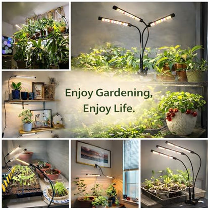 Grow Lights for Indoor Plants, Full Spectrum Tri-Head Clip Plant Lights - size: 3 Head 2 Pack