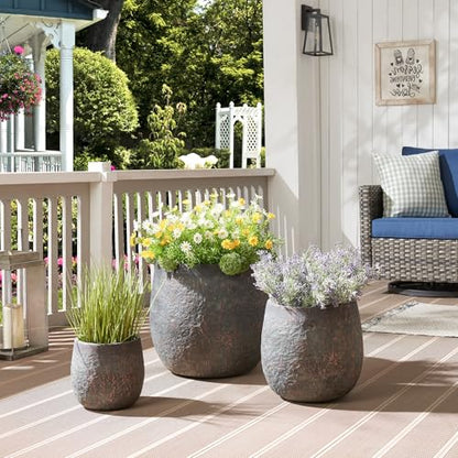Wallowa 17.32"+12.99"+9.06" Round Weathered Concrete Planters Set of 3 - color: Bronze Rust, size: Set of 3