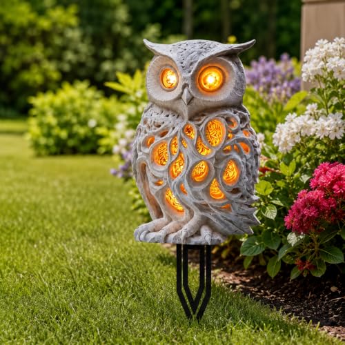 2D Flat Owl Garden Stake with Glowing Light, Outdoor Yard/Lawn Decor Waterproof Acrylic Figurine Lawn Ornament, Animal Outdoor Decor for Flower Bed Patio Cemetery Holiday Yard Landscape Accent - color: Owl 1