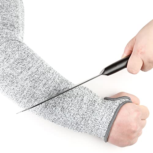 Cut Resistant Arm Sleeves Level 5 Arm Protection Sleeves Grey Gardening Sleeves for Women Men - size: 45cm(18")*1 pair, style: With Thumb Slot