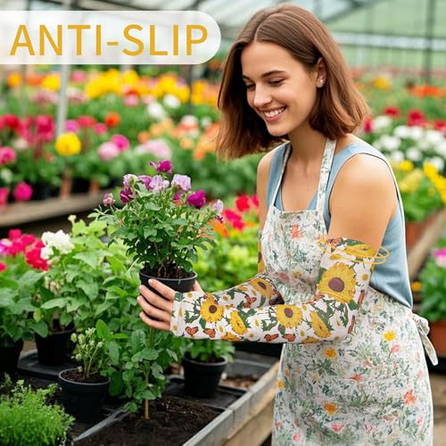 FISHEAL Sun Protection Gardening Sleeves - Women Men UV UPF 50+ Cooling Arm Sleeves with Thumbholes Farming Fishing Outdoors - color: Sunflower, size: Large