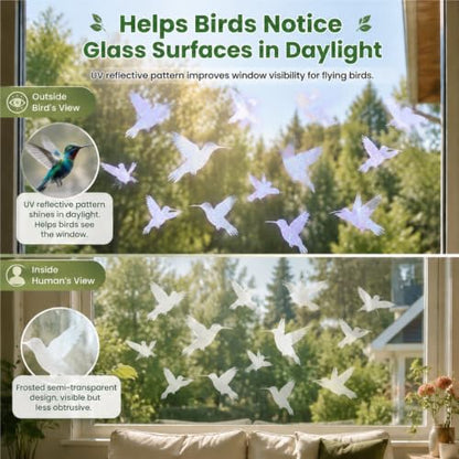 UV Reflective Window Bird Stickers, 12 Pcs Hummingbird Anti Collision Decals on 2 Sheets for Glass Doors and Windows - color: Reflective-12 Pcs