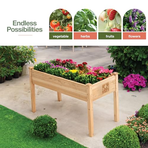 Cedar Raised Garden Bed with Legs, Outdoor Planter Box 48x24x30, 200lb