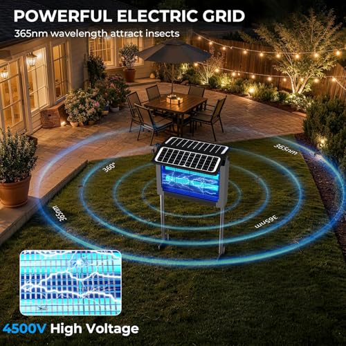 Solar Bug Zapper, 4500V Mosquito Zapper Waterproof for Patio - color: Gray