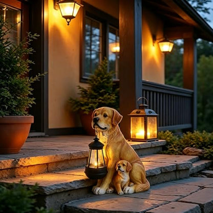 Solar Labrador Dog Statue with Lantern, Outdoor Garden Decor Figurine Light - style: Labrador