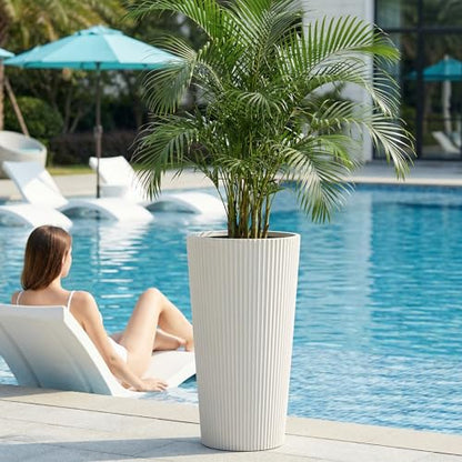 24" Tall Round Planters for Outdoor Plants Fluted Finishes - White - color: White