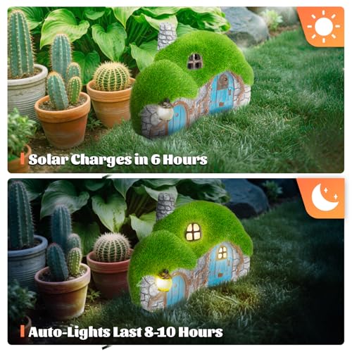 Solar Garden Outdoor Fairy House Statue 10.05-In Lawn Yard Porch Ornament - color: Fairy House - new