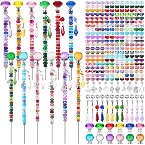 UFU 310Pcs DIY Fairy Wand Beaded Garden Stakes Kit, Decorative Garden Stakes with Colorful Crystal Pendants, Outdoor Fairy Garden Accessories, Beadable Items for Decor, Gifts & Craft (10 & 12 in) - size: 12 Pack (6*12IN+6*10IN)