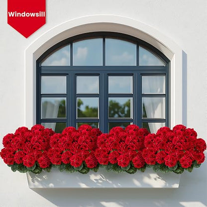 14" Artificial Red Geranium 6-Pack Silk Flowers for Outdoors