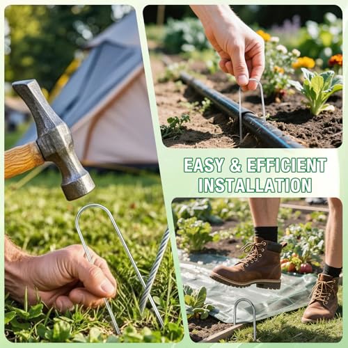 8 Gauge Landscape Staples, FUIJOL 12 Inch 15 25 50 100 Pack Heavy Duty U-Shaped Landscape Stakes, Galvanized Garden Staples for Weed Barrier Stakes, Ground Cover, Irrigation Tubing, Fence (25,12 Inch) - size: 12inch