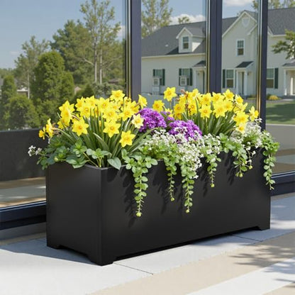 32" Metal Large Rectangular Planter - Black Long Planter Box with Legs - color: Black, size: 32" L x 15" W x 15" H