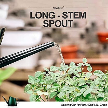 WhaleLife Small Indoor Plant Watering Can - 1.4L Dark Green Long Spout - color: Green