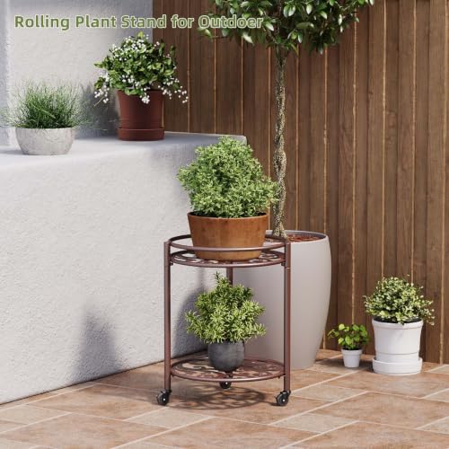 Rolling Plant Stand, 2 Tier Plant Caddy with Wheels 1 Pack Coffee - color: 1 pack coffee