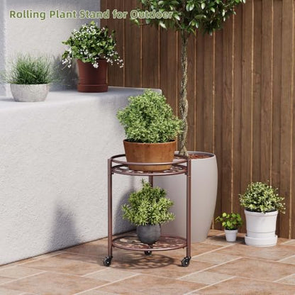 Rolling Plant Stand, 2 Tier Plant Caddy with Wheels 1 Pack Coffee - color: 1 pack coffee