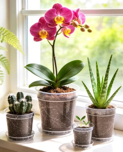 homenote 5 Inch Clear Nursery Pots 30 Pack with Drainage Holes and Saucers - size: 5 INCH