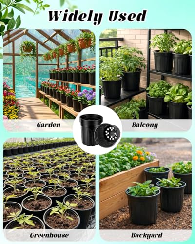 LWWTBS 1 Gallon Plastic Plant Nursery Pots 65Pcs Seedling