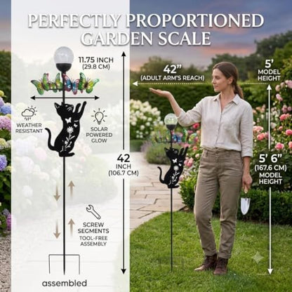 Solar Wind Spinner with Metal Cat and Butterfly Stake - color: Cat