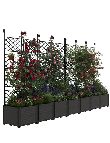 7PSC Planter Box with Trellis–116x63 in Garden Trellis for Climbing Plants