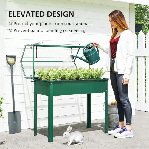 Outsunny Raised Garden Bed with Flip-Up Cover, 39.4"x18.9"x48.8", Green - color: Green