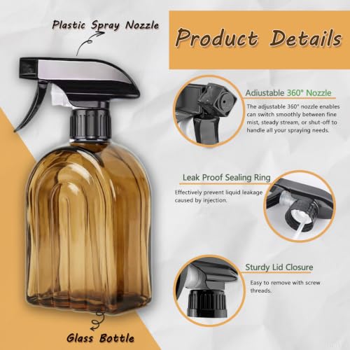 Amber Glass Plant Mister Spray Bottles, 13.5oz Adjustable Nozzle, 2 Pack - color: Amber-1